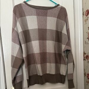 🤎 Plaid Women's Sweater in Brown and Cream Sz  XL NEW
